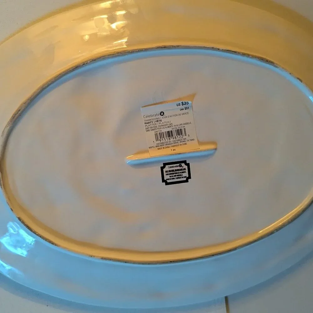 NWT Turkey Serving Platter White Ceramic Michael's Holiday Feast Foodie Kitchen
